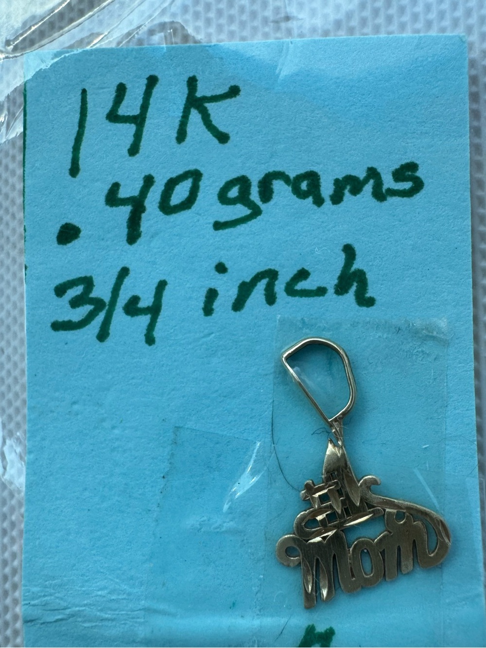 14K Gold stamped and acid tested #1Mom' Script Charm Pendant - Yellow Gold Color
